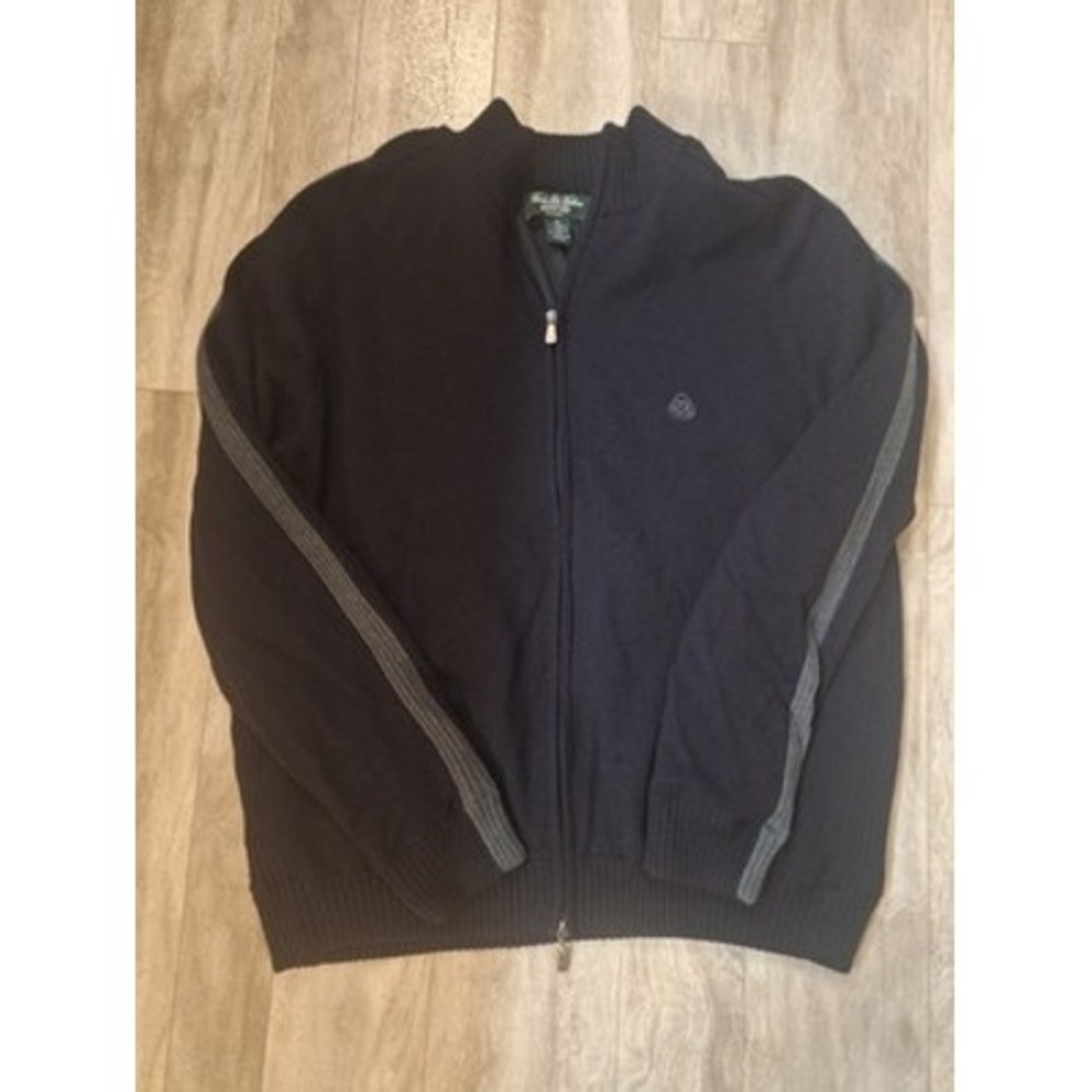 Brooks Brothers Full Zip Sweater Mens XL Navy‎ Blue Excellent Wool Blend Sporty